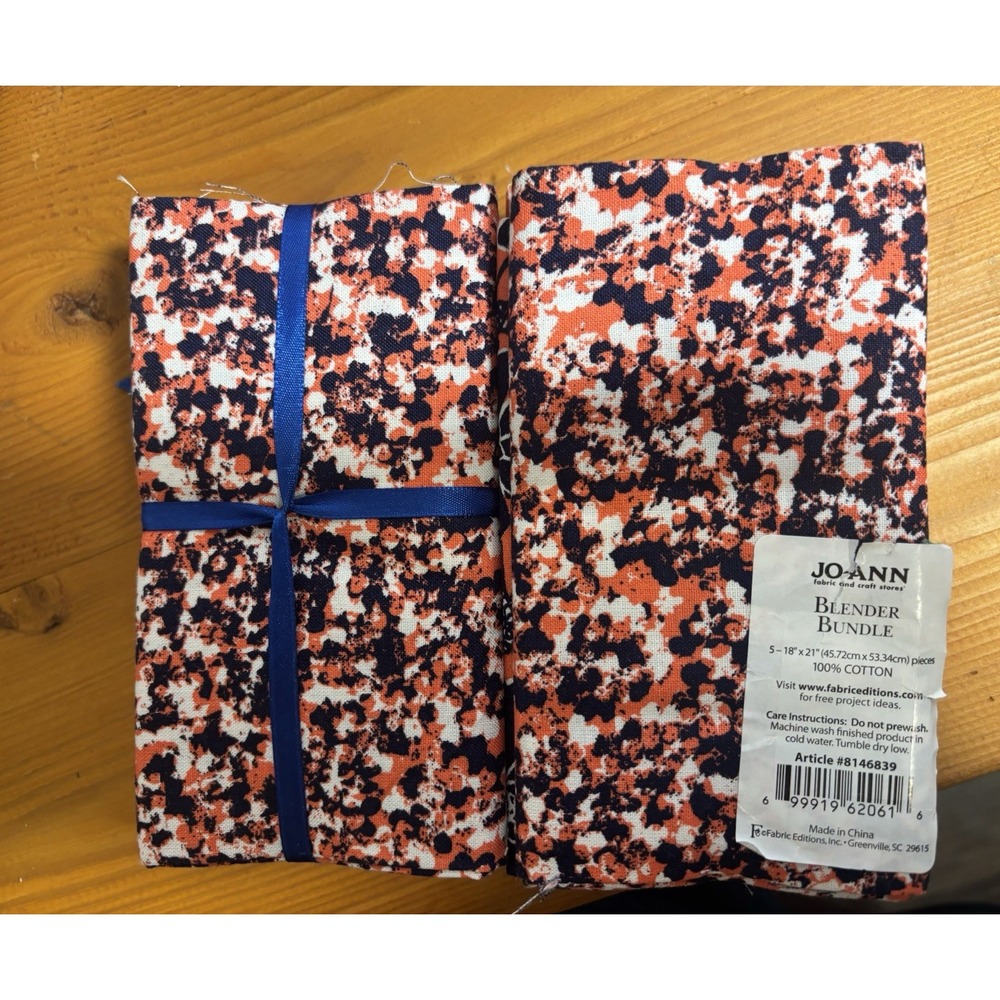 JOANN Fabric  Bundle Blue/Orange 5 pc - 18" X 21"  LOT 2 10pc fat quarters